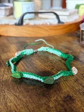 Handmade Green Leaf Crochet Necklace
